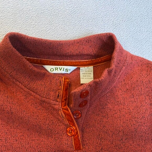 Orvis Womans Henley Sweater Large Red Heathered Long-Sleeve Pullover Cozy Lounge - Picture 9 of 9